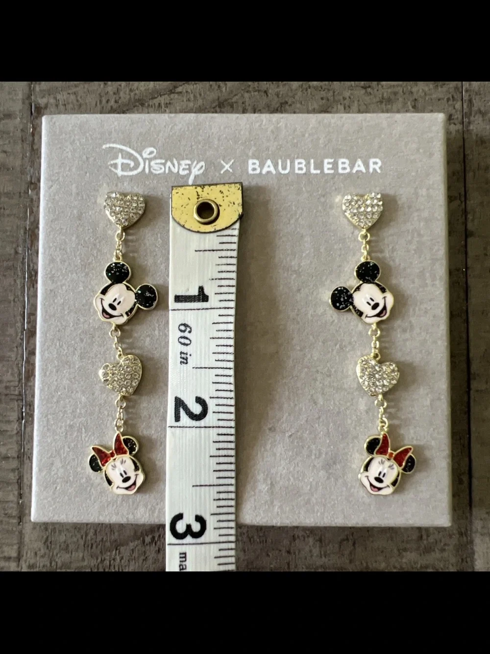 Disney x Baublebar Mickey & Minnie Mouse Rhinestone Heart Dangling  Earrings NWT